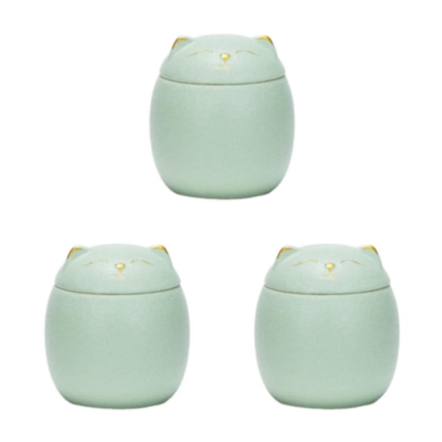 Transemion Pot à Thé en Céramique Portable Anti-Humidité Grande Capacité et Mignon Robuste et Durable en Céramique Forme de Chat Pots à Thé en Céramique Vert 150ml 3ensemble