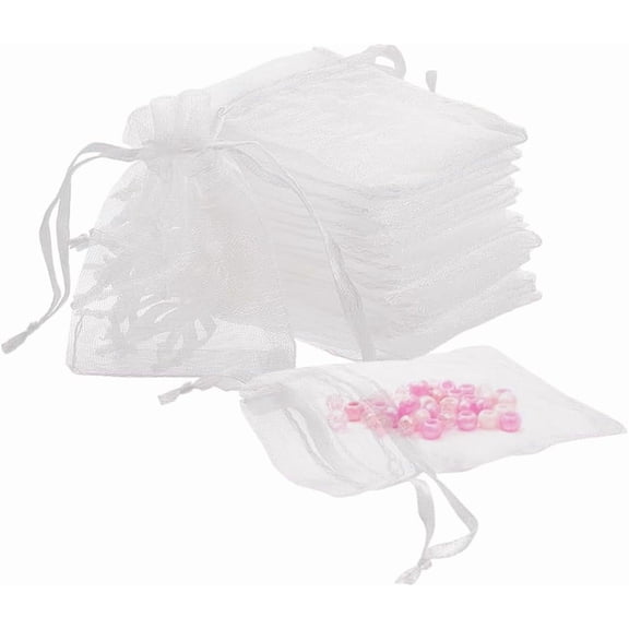 120Pcs White Sheer Organza Gift Bags 7x5cm Small Mesh Bags with Drawstring Breathable Storage Bag Organza Pouches for Wedding Party Christmas Favor Gift Jewelry Makeup White
