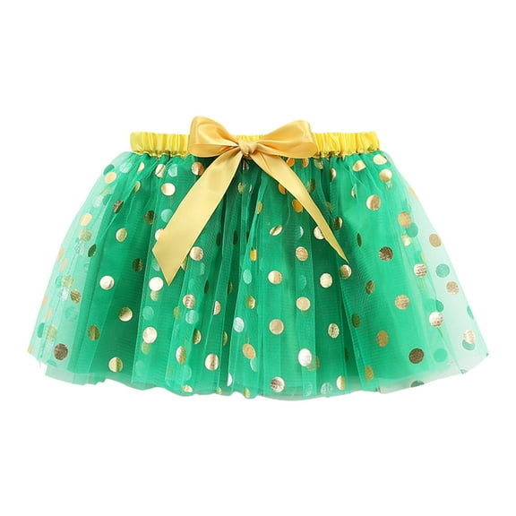 MEZZALL Kids Girls Holiday Party Ballet Skirts Dot Prints Tulle Dance Skirt Comfort Toddler Dailywear, Green, 2-4 Years