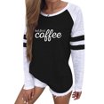 thumbnail image 1 of Women Coffee Letter Print Stripe Color Block Long Sleeve Pullover Tops, 1 of 3