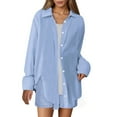 thumbnail image 2 of pstuiky Pajamas for Women Set Summer Solid Color Comfortable Lounge Sets Lounge Loose Fit Collared Long Sleeve Pajama Sets with Shorts Sky Blue L, 2 of 8
