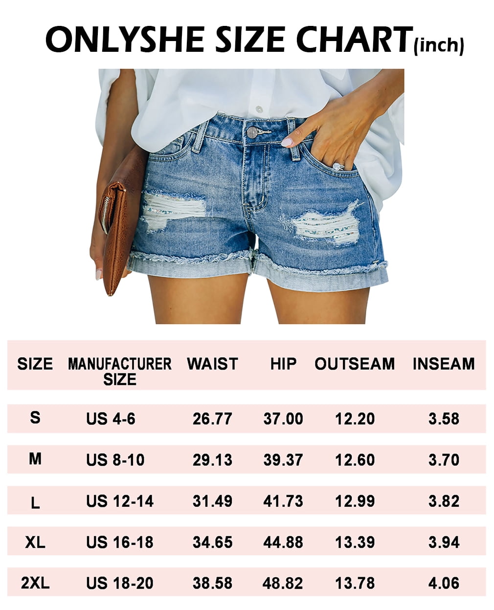 ONLYSHE Denim Shorts for Women Jeans with Pockets Light Blue Stretchy Shorts M