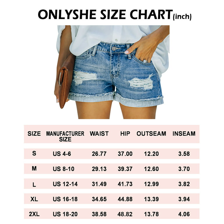 ONLYSHE Denim Shorts for Women Jeans with Pockets Light Blue Stretchy Shorts  M