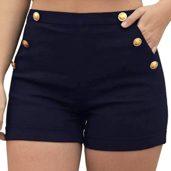 REALiKUN Denim Shorts for Women Mid Rise Jean Shorts Stretchy Folded Hem Hot Short Jeans Navy L
