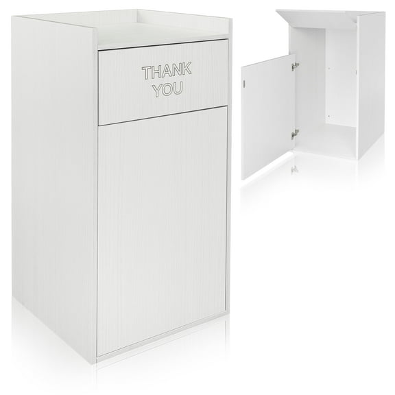 Alpine Restaurant Trash Can Cabinet - Thank You Trash Can Commercial Trash Can 40 Gallon, Garbage Receptacle with Tray Holder for Restaurants, Cafeterias (White)