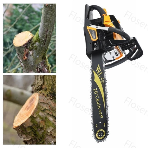 Floseru 63CC Gas Powered Chainsaw 20 Inch, Lightweight Top Handle Handheld Chainsaw with Quenched Chain, Auto Lubrication, Safety Lock & Quick Stop for Tree Wood Cutting