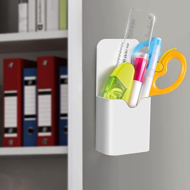 2 Pièces Porte-Stylos Magnétiques Avec Éponges - Organisateur Tableau Blanc, Réfrigérateur, Bureau Et École (Blanc)