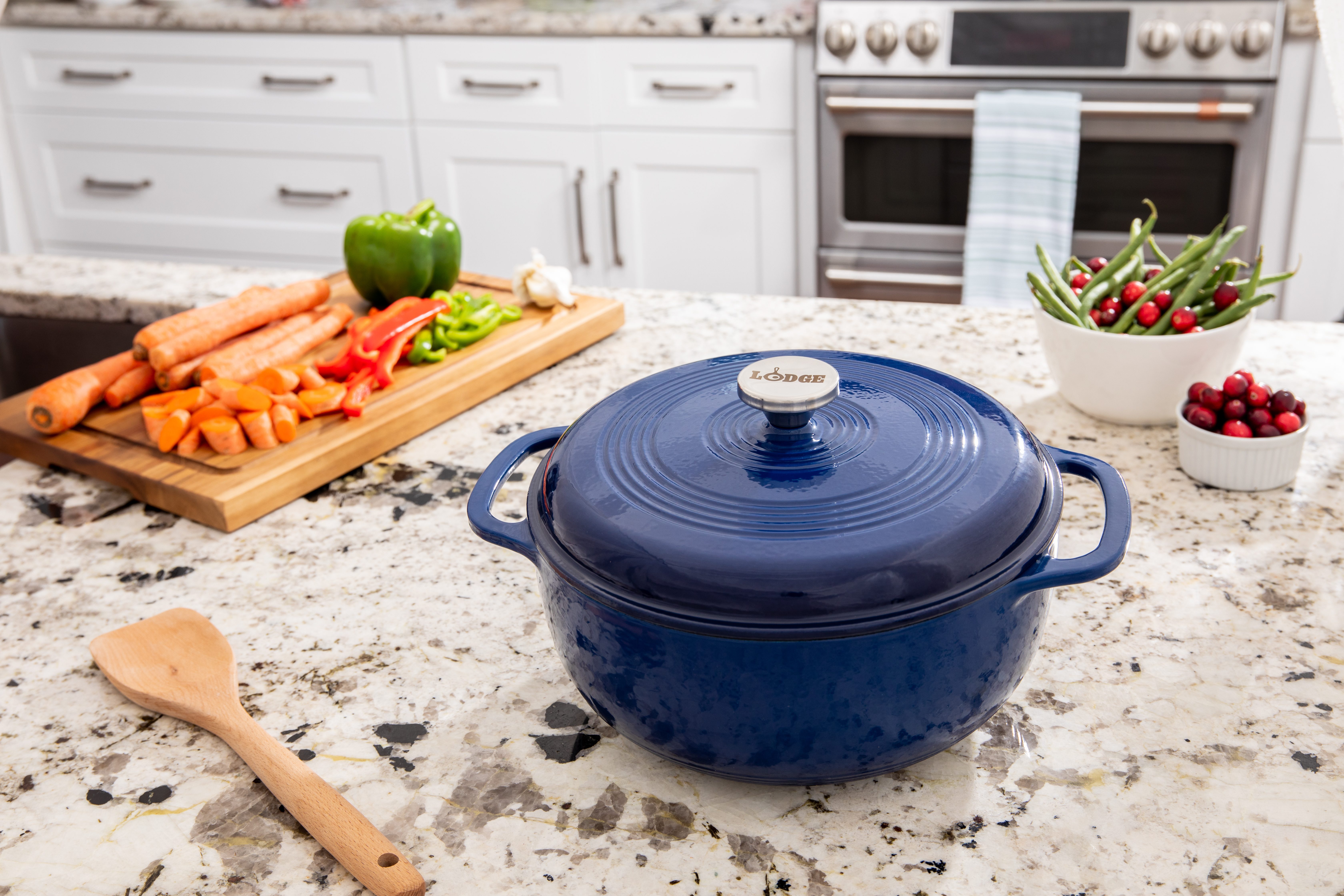Lodge 6-Quart Enameled Cast Iron Dutch Oven, Indigo photo 3