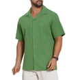 thumbnail image 4 of INSPIRE CHIC Men's Camp Collar Chest Pocket Button Down Short Sleeve Cotton Shirts M Green, 4 of 4