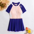 thumbnail image 5 of Robe de Maillot une Pièce pour Fille à Manches Courtes, Patchwork Uni, 9-16 Ans, Adolescente, Étudiante, Enfant, Maillot de Compétition, Tenue de Plage, 5 of 5