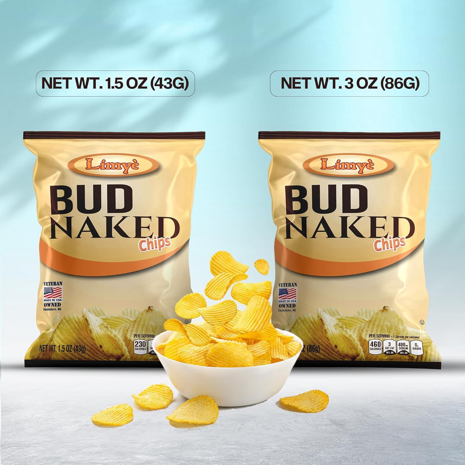 Limyè  Bud Naked Potato chips, Healthy Kosher Certified Snacks Variety packs - Salted Chips, No Artificial Flavors, Vegan Gluten Free Chips, 3 Oz bag (Pack of 8)
