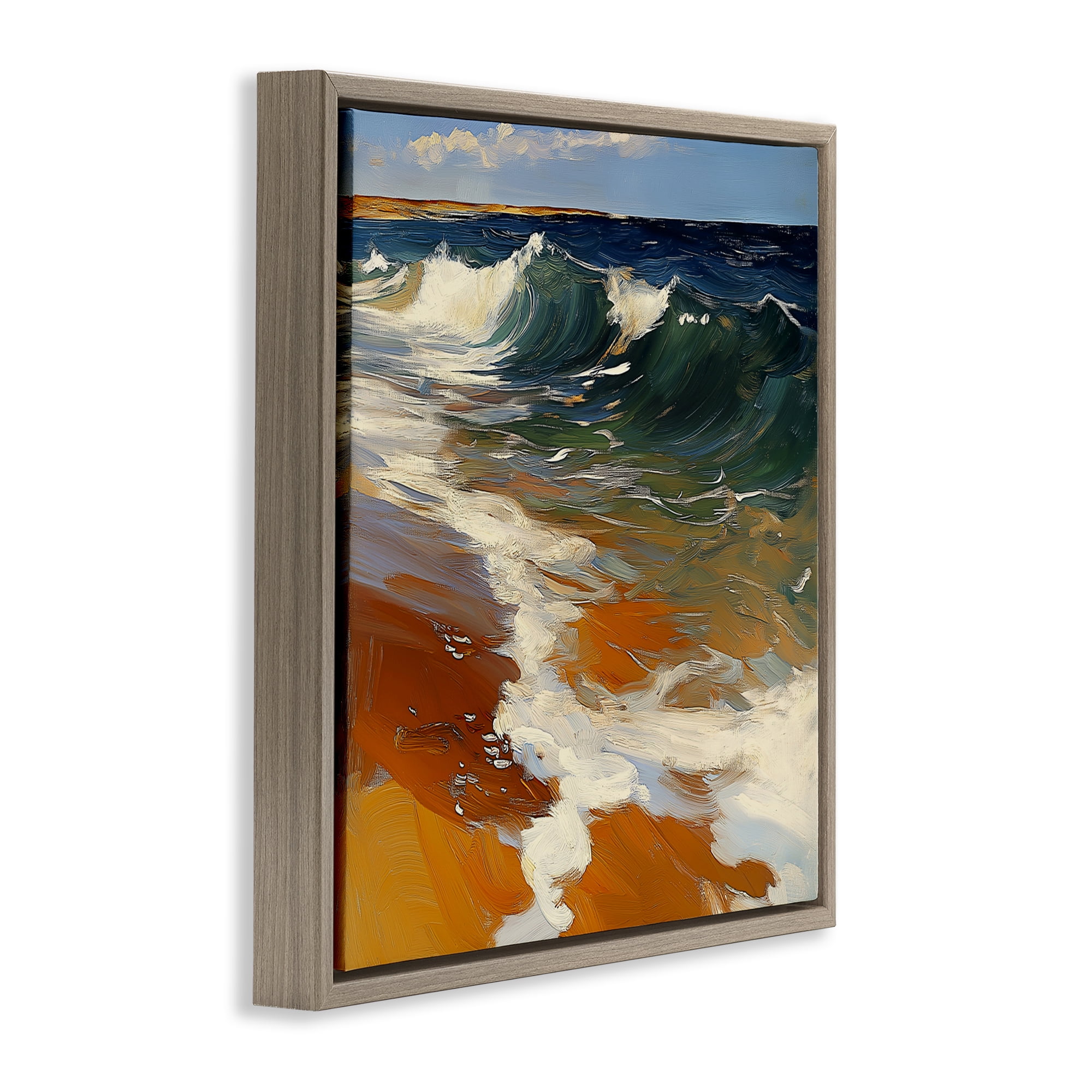 Stupell Industries Glassy Ocean Waves Break Brown Framed Floater Canvas Wall Art, design by Walker Noble