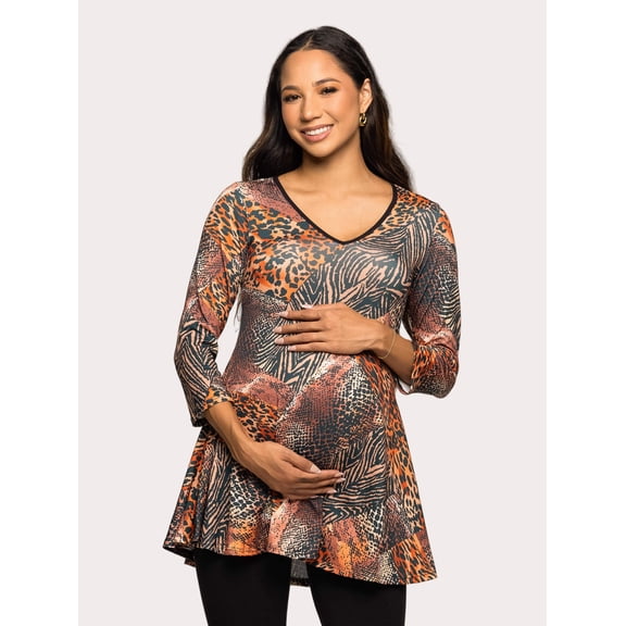 Maternity Animal Print V Neck Swing Tunic Top