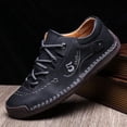 thumbnail image 3 of Navy Blue Hand-Stitched Lace-Up Outdoor Casual Leather Shoes for Men, 3 of 5