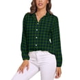 thumbnail image 2 of Blue Green Plaid Blouse Long-Sleeve Checkerboard Kawaii Blouses Woman Streetwear Oversized Shirt Custom Top Birthday Present, 2 of 7
