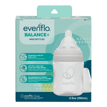 Evenflo Balance Wide Neck Baby Bottles Clear and White 5oz, 2 Count