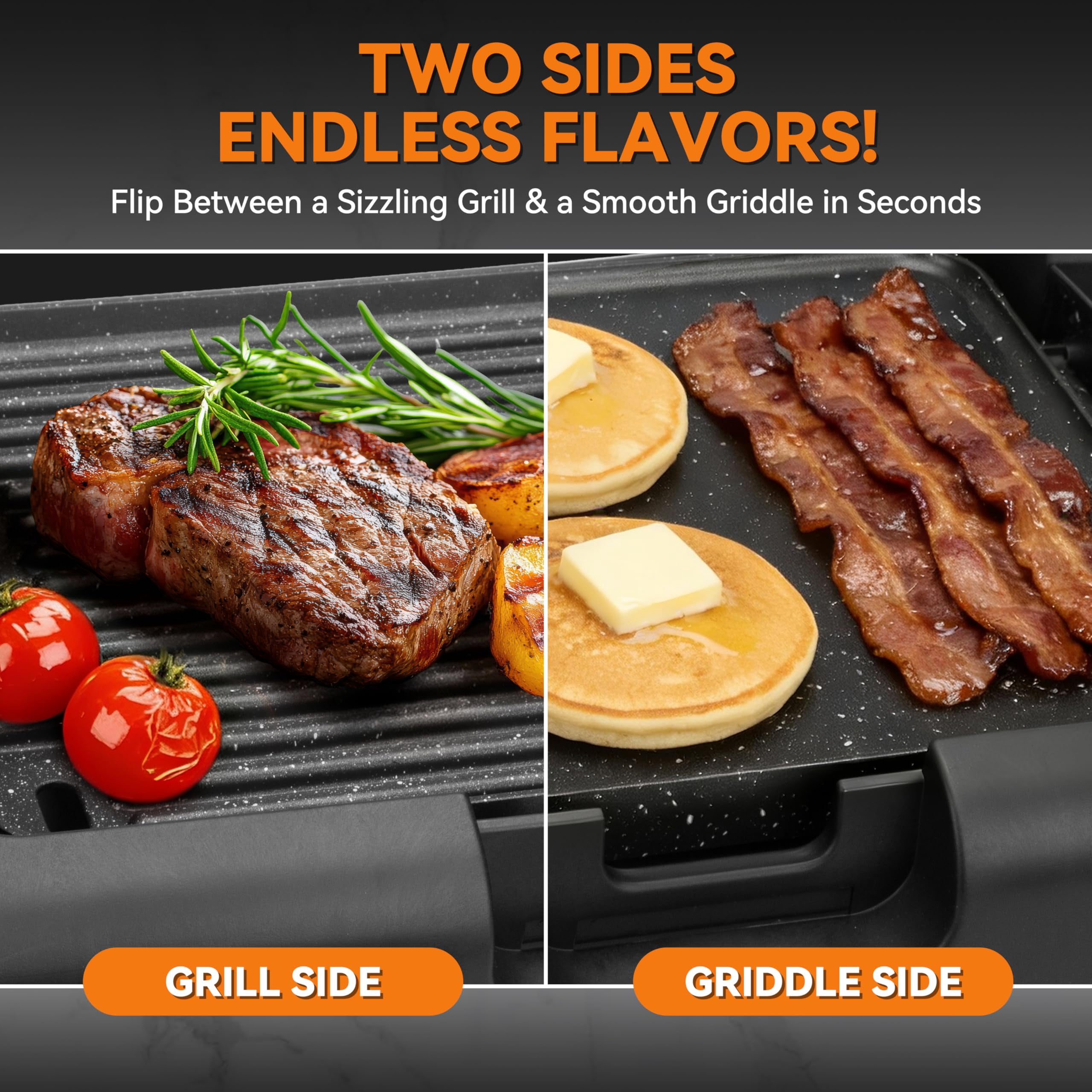 Electric Griddle & Grill, Stainless Steel, 2-in-1 Reversible Plate