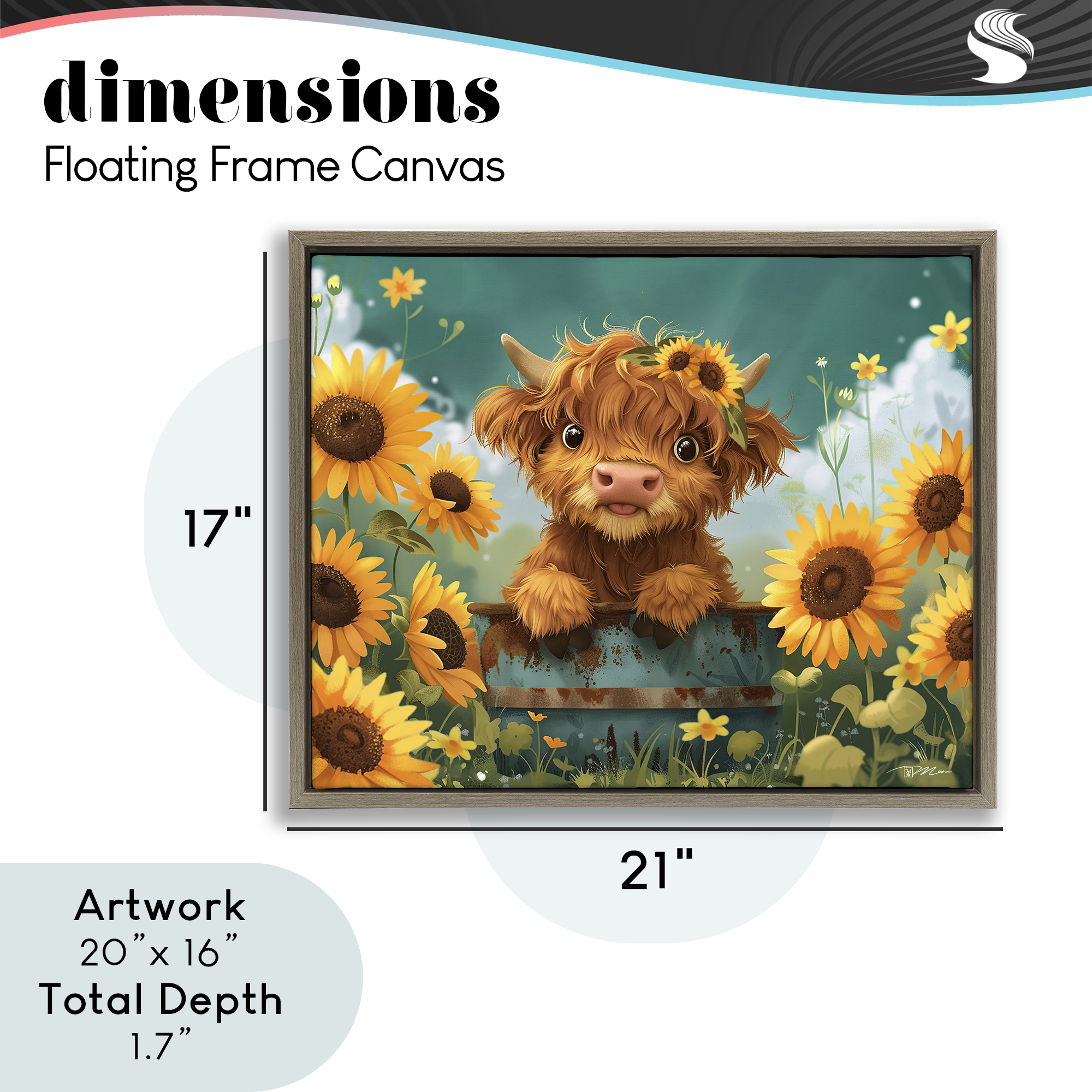 Cute Happy Highland Cow Brown Framed Floater Canvas Wall Art, design by Momart