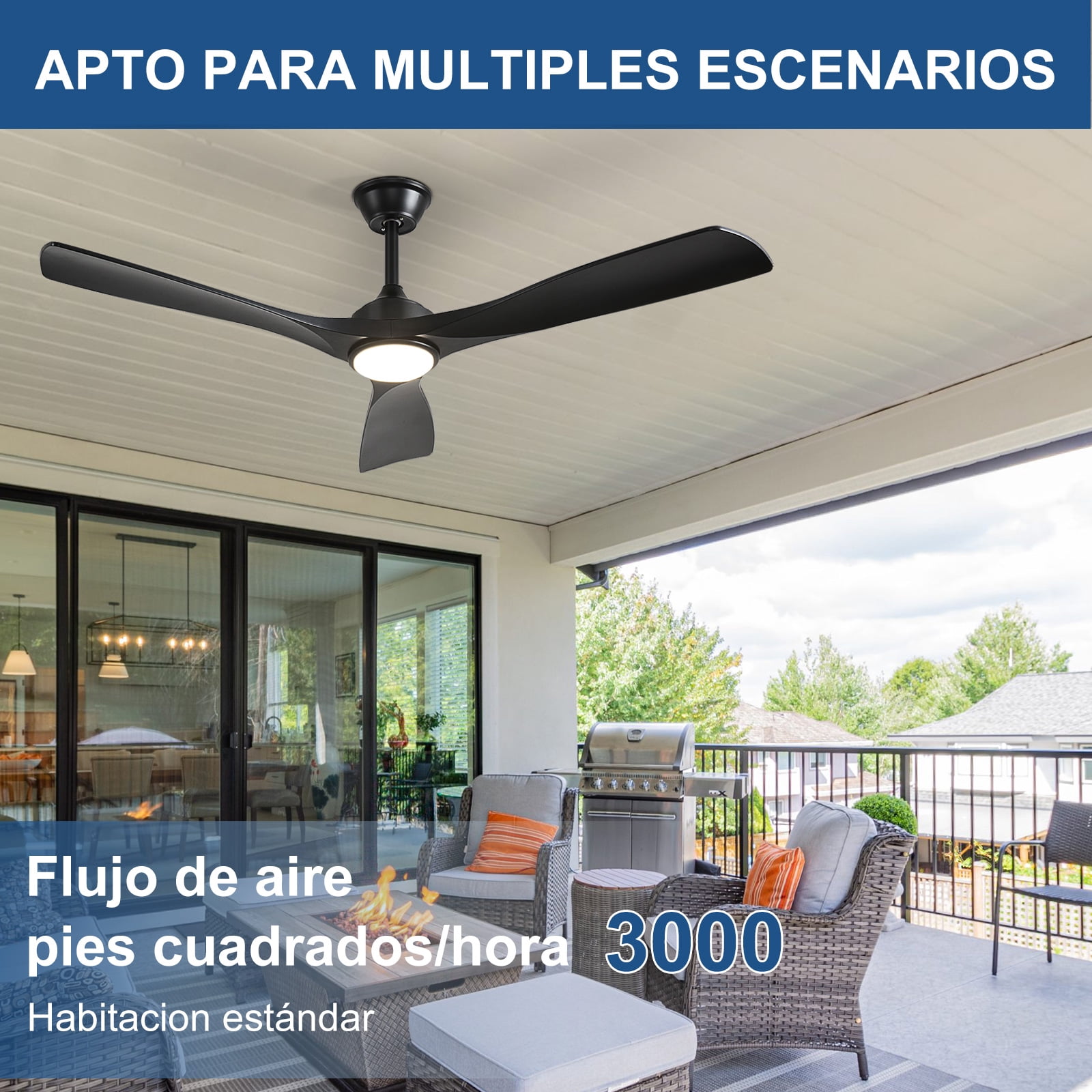 DingLiLighting Modern Ceiling Fan with Lights: 52-Inch Black Flush Mount Ceiling Fan with Remote APP Control - Dimmable 3-Blade Fans for Indoor Outdoor 24W 3CCT Dimmable Timer DC Motor