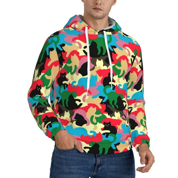 Camouflage Cat Hoodie Men Unisex 3d Fleece Hooded Sweatshirt X-Small