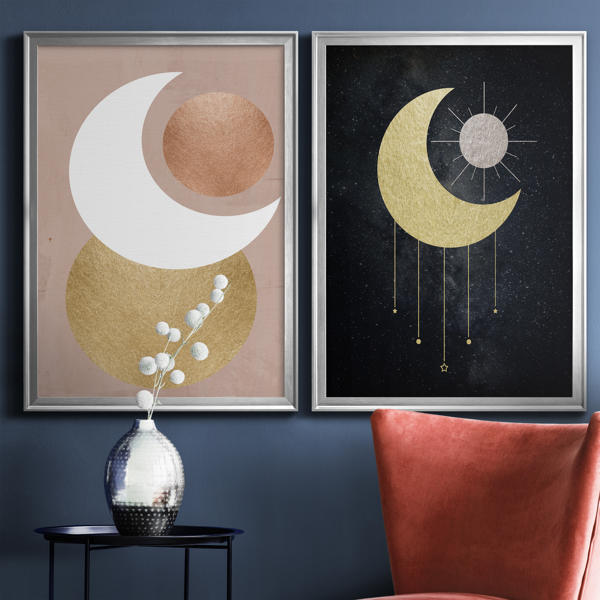 2 Piece Set Lunar Mystic Premium Framed Canvas - Ready to Hang - 26.5 x 36.5 Each - Silver Frame