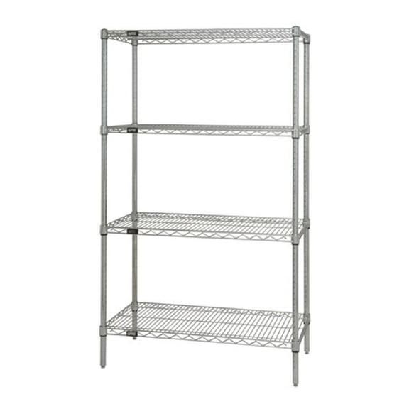 Wire Shelving Starter Kit, 72"W x 18"D x 74"H, 600 - 800 lb. capacity, includes (4) wire shelves and (4) posts, chrome plated finish, NSF, shipped KD
