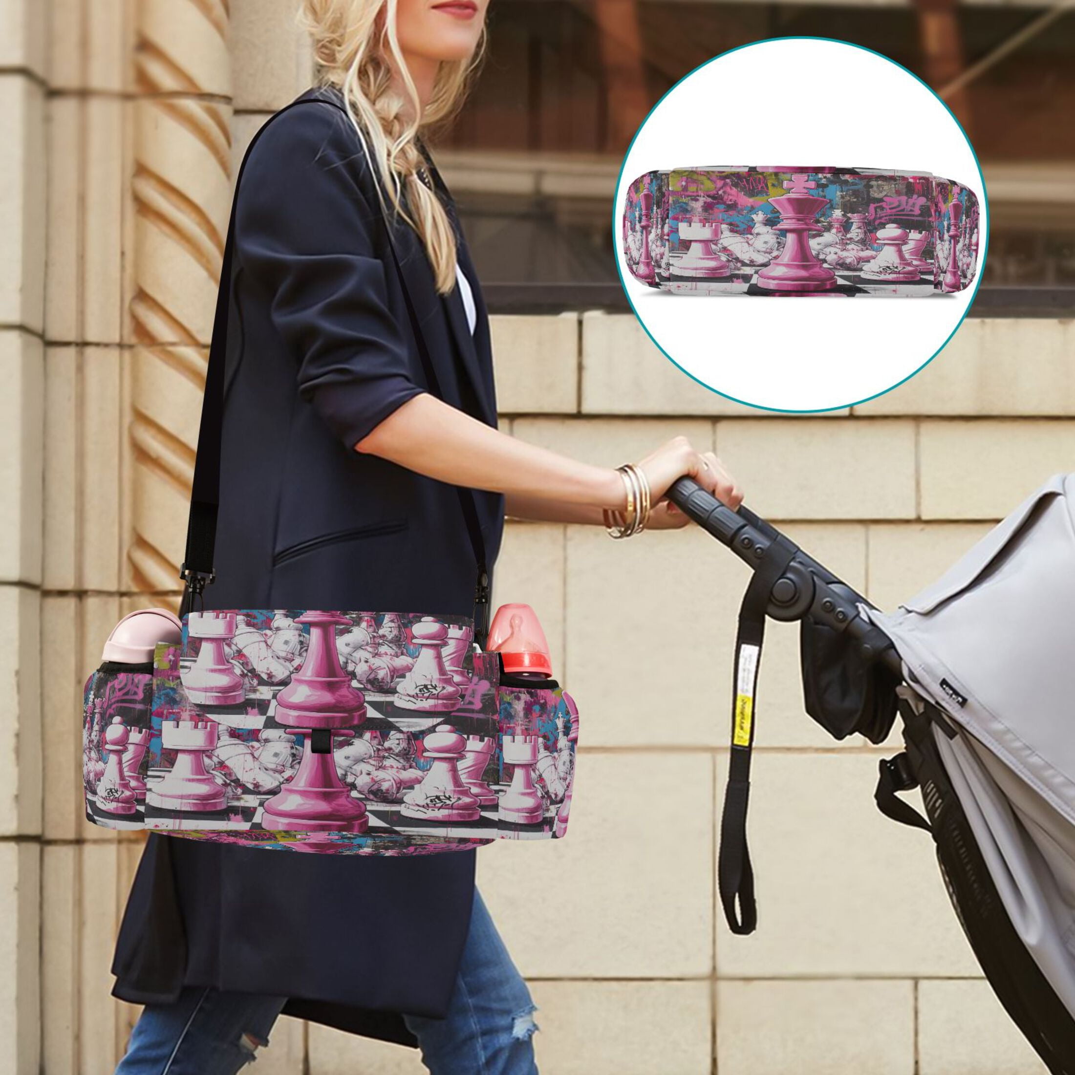 DIXRUYEE Stroller Organizer Graffiti Chess Showdown Printed