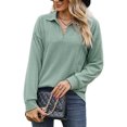 thumbnail image 2 of SHIBEVER Blouses for Women Long Sleeve Tops Fall Pullover Casual Loose Fit V-Neck Tunics Tops Trendy Lapel Collar Solid Color Green Size L, 2 of 5