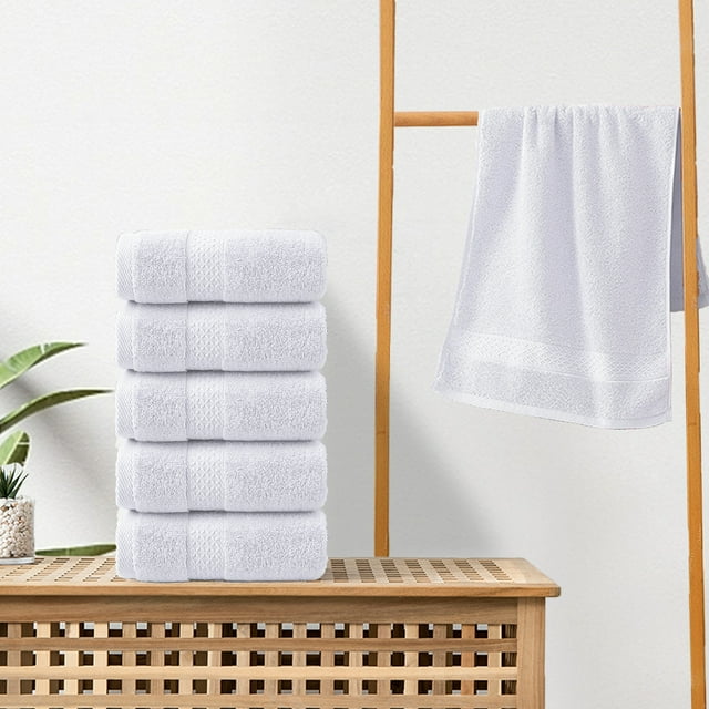 Fridja Ultra Soft Cotton 5 -Piece Hand Towel Set 29.13x12.99in, Fits for Use in Bathroom, Kitchen, Gym, Spa & General Cleaning, Compact & Lightweight Multi Purpose Hand Towels, White