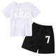 thumbnail image 3 of Ropa de bebé con estampado de letras para niños y adolescentes, conjunto de camiseta y pantalones cortos de verano de 2 piezas, conjunto informal de manga corta para niños y niñas, 3 of 5