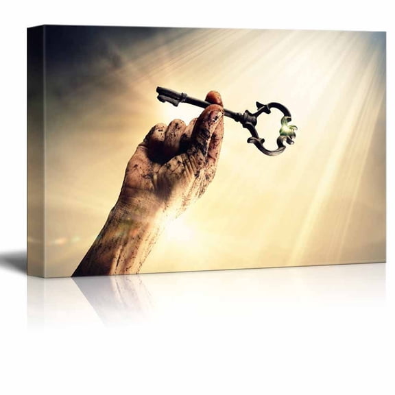 Key in Human Hand Concept of Struggle determination and Success - Canvas Art Wall Decor - 16" x 24"