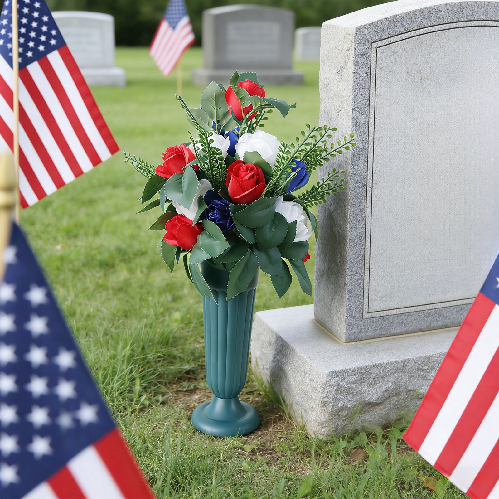 Chanana Realistic Bouquets,Cemetery Flower Saddles Artificial Cemetery Flower Arrangement Artificial Flower Bouquets for Grave Decoration Independence Day Decoration
