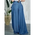 thumbnail image 4 of Women’s High Waisted Wide Leg Denim Palazzo Pants 70s Boho Pleated Flowy Maxi Jeans Lightweight Summer Fit, 4 of 7