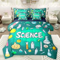 Manfei Cartoon Science Biology Bedding Comforter Set 7pcs, Green Watercolor Queen Bedding Sets, Teens Kids Boys Girls Reversible Queen Sheet Sets, Lightweight Room Decor