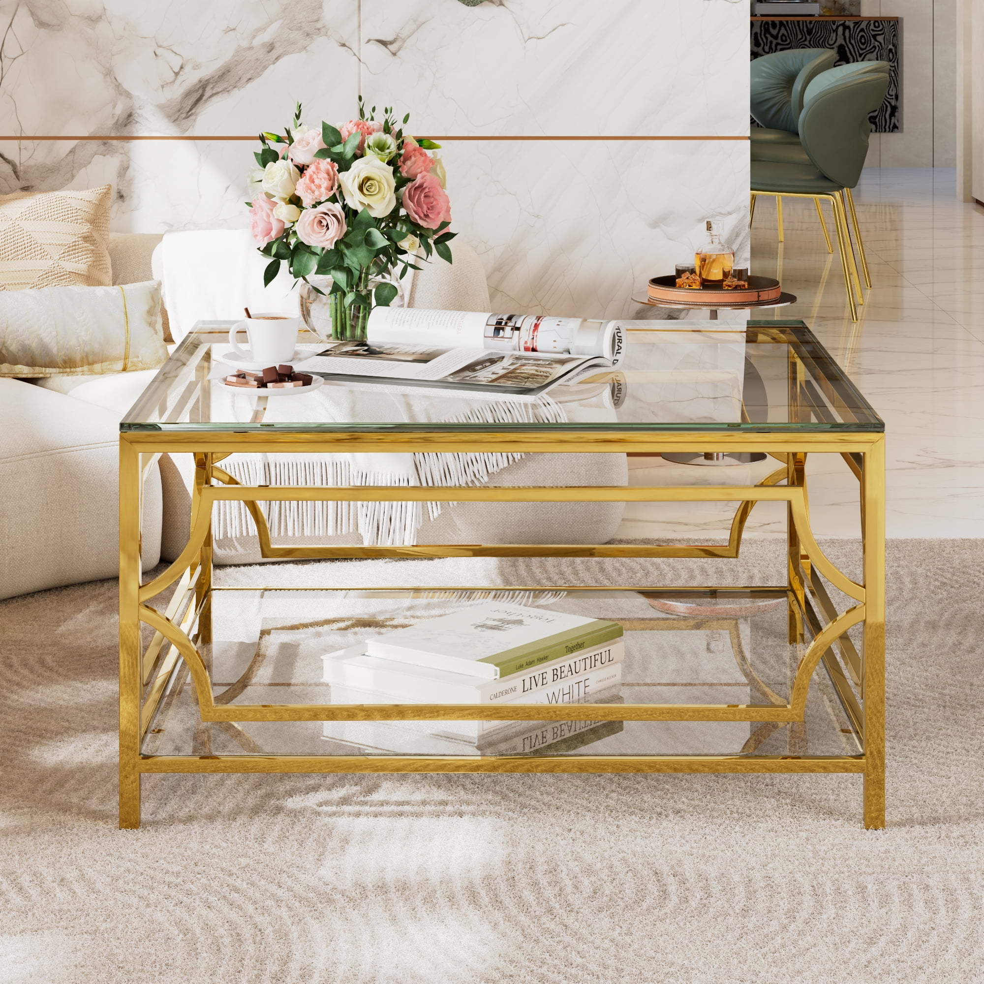 Euroco Square Glass Coffee Table in 33.5