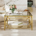 thumbnail image 3 of Harper & Bright Designs Modern Glass Coffee Table with Lower Shelf, Square Gold Center Table with Storage for Living Room, Transparent, 3 of 15