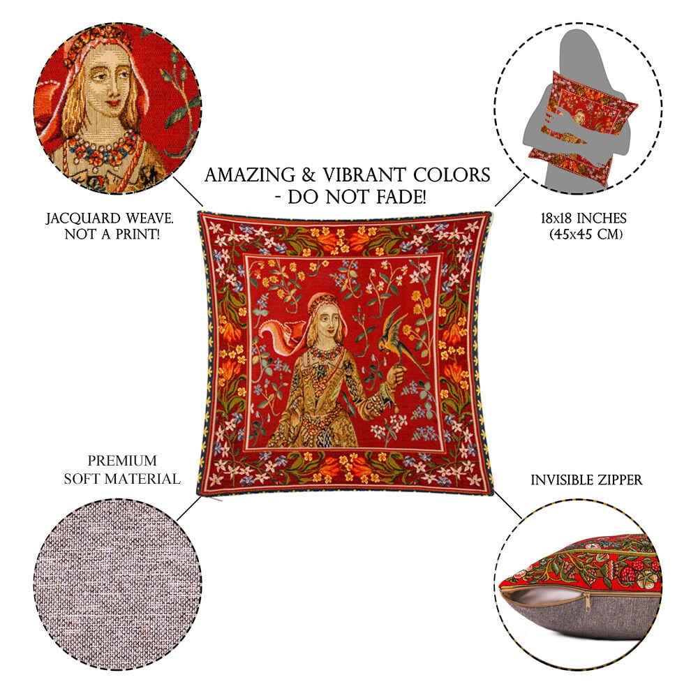 STPgoods William Morris Red Birds Tapestry Throw Pillow with Insert 18x18" (45x45 cm) Decorative Couch and Sofa Cushion for Living Room Bedroom Square Pillowcase