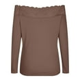 thumbnail image 3 of IROINNID Clearance Ladies Long Sleeve T Shirts Solid Color Shoulder Lace Stitching Slim Sexy Blouse,Coffee, 3 of 4