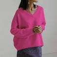 thumbnail image 4 of Lovskoo Sweaters for Women Trendy Casual Wear Style Long Sleeve V-Neck Sweater Hot Pink, 4 of 8