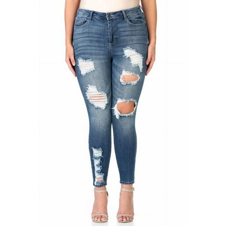 Cello Juniors' Plus Size Destroyed Cropped Ankle Skinny Jean