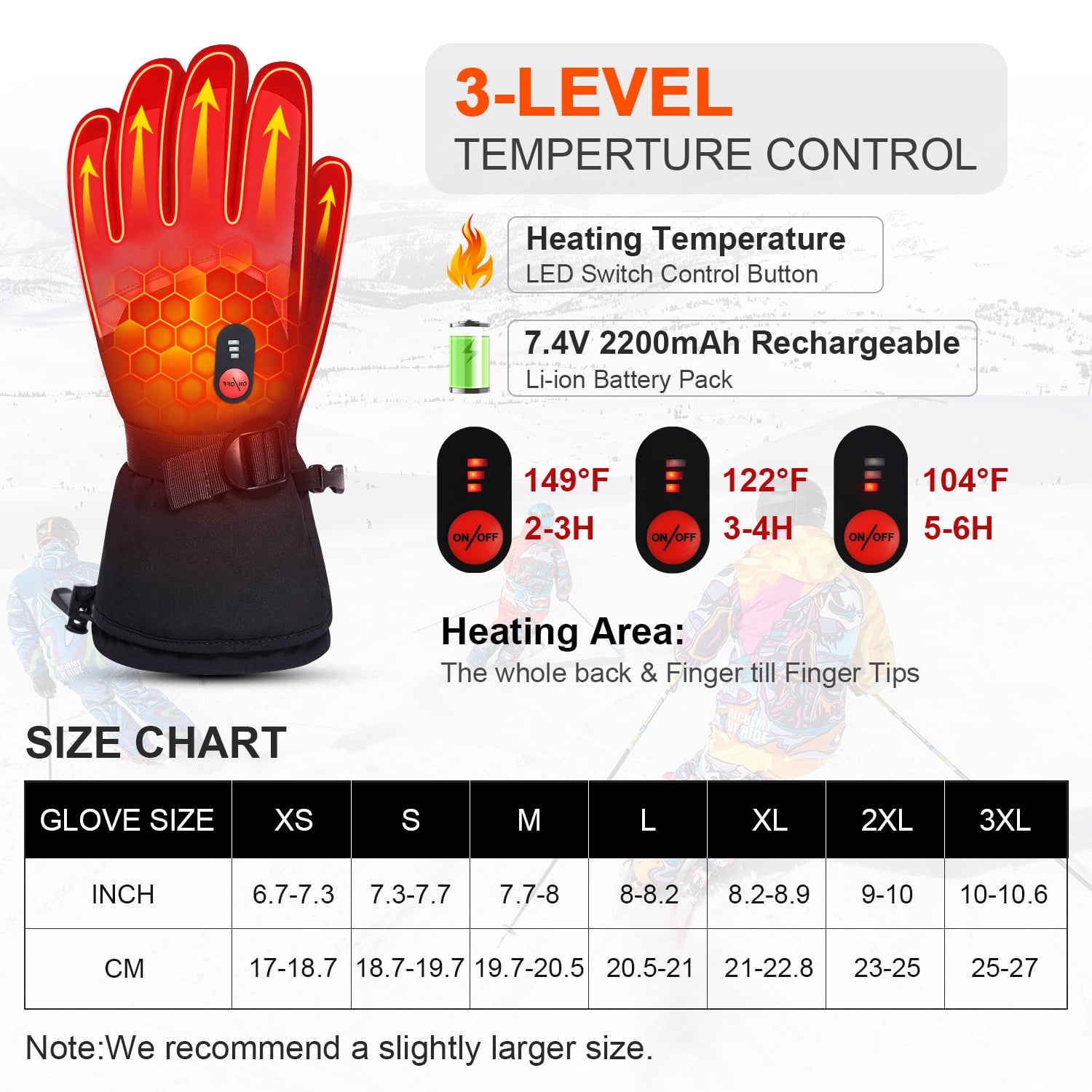 SNOW DEER Winter Mittens Heated Gloves Rechargeable Eelctric Battery for Men Women Keep Warm Heated Ski Outdoor Sports Gloves