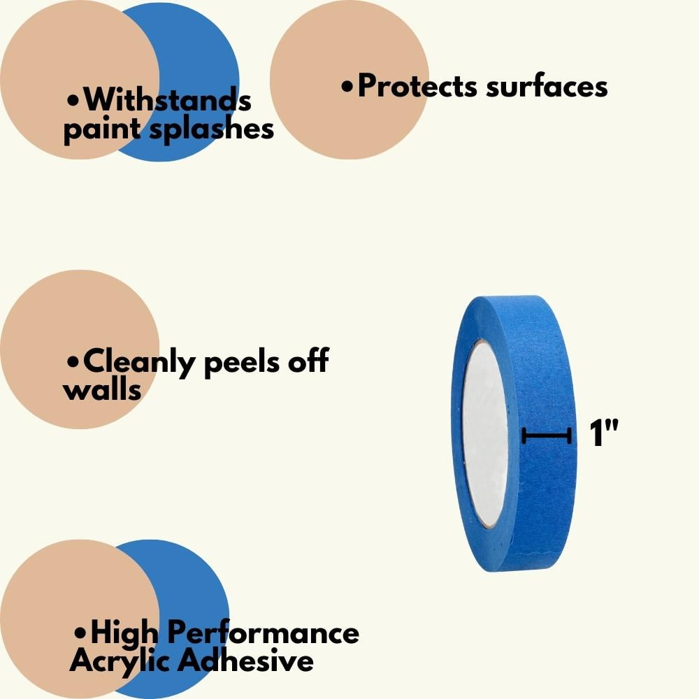 SSBM 5.5 Mil, Painters Masking Adhesive Tape Multi-Use, Surface Protection and Versatile, Blue, 1" x 60 Yards, 3 Core, 24 Rolls