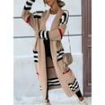 thumbnail image 5 of Women'S Vintage Open Front Knit Striped Long Sleeves Maxi Long Cardigan Sweater with Pockets Camel M, 5 of 6
