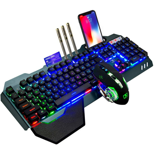 Wireless Gaming Keyboard and Mouse, Rainbow Backlit Rechargeable Keyboard Mouse 3800mAh Battery Metal Panel, Removable Rest Mechanical Feel Gaming Mute Mouse for PC PS4 PS5 Xbox Gamers - Walmart.com