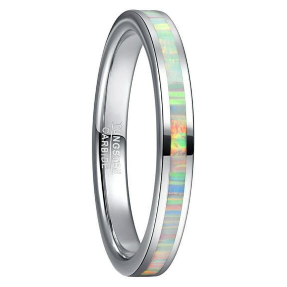3mm Tungsten Rings for Women White Opal Inlay Wedding Rings Polished Band Size 5-10