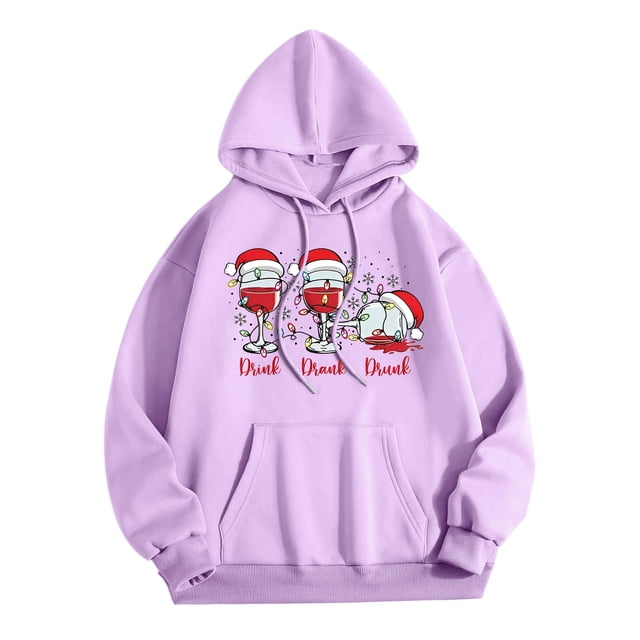 WEAIXIMIUNG Robe Sweat à Capuche pour Femmes, Décontractée, Col Rond, Poche, Chapeau de Noël Imprimé