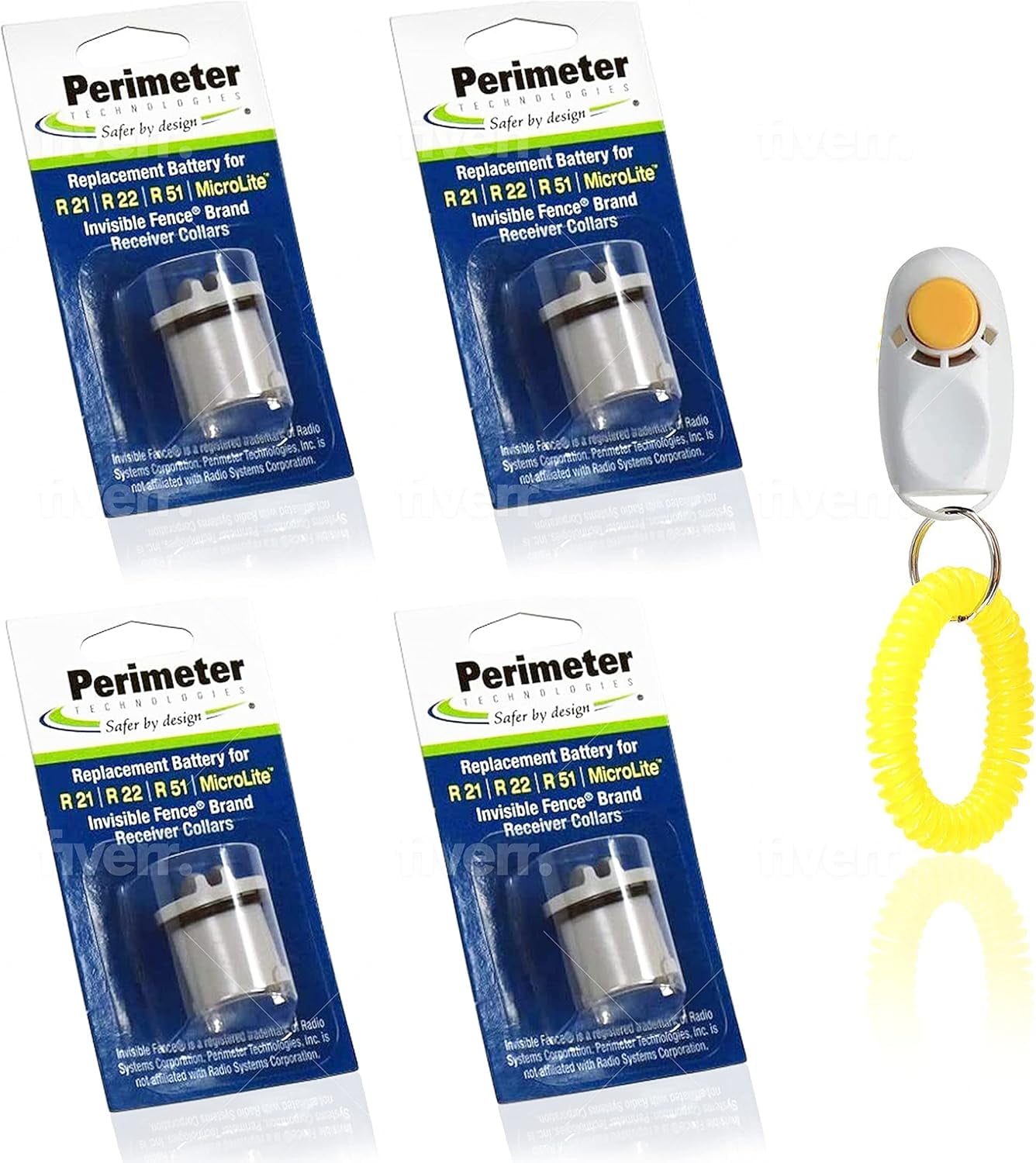 Perimeter Technologies Dog Collar Batteries Compatible with Invisible Fence | Replacement Batteries for R21 or R51 Receiver Dog Collars | Includes ValueGroupie Training Clicker | Pack of 10