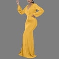 thumbnail image 2 of Sngxgn Women's Square Neck Lantern Long Sleeve Ruffle Shirred Flowy Mini Dress(Yellow,S), 2 of 7
