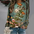 thumbnail image 2 of Womens Blouses Long Sleeve Women's Retro Fashion Printed Long Sleeved Round Neck Top, 2 of 5