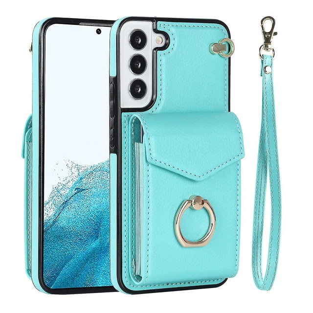 Elegante funda multifuncional tipo cartera para Samsung S23 Plus con correas, ranura para tarjetas, soporte para anillo, protección para cámara, material de PU, a prueba de golpes, antigolpes.